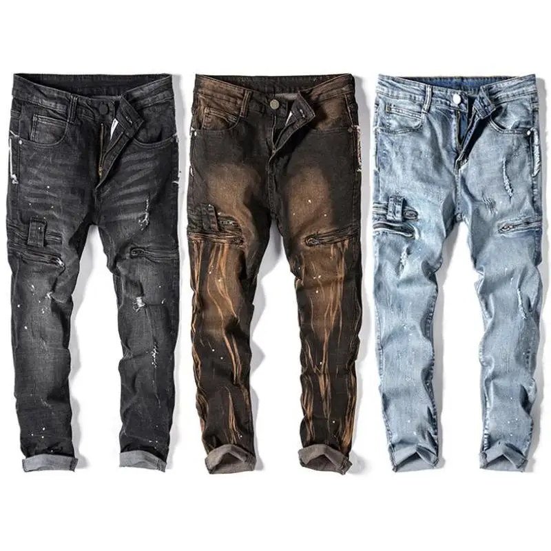 Hole Jeans Men's Fashion High Quality Stretch Straight Jeans Men's Locomotive Style Large Size Casual Street Style Denim Pants
Hole Jeans Men's Fashion High Quality Stretch Straight Jeans Men's Locomotive Style Large Size Casual Street Style Denim Pants