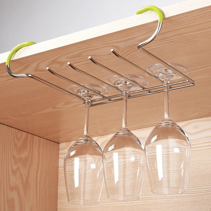 Image stainless steel wine cup rack hanging upside down cup frame nail free home nail Wine cup holder hanging small wine bar