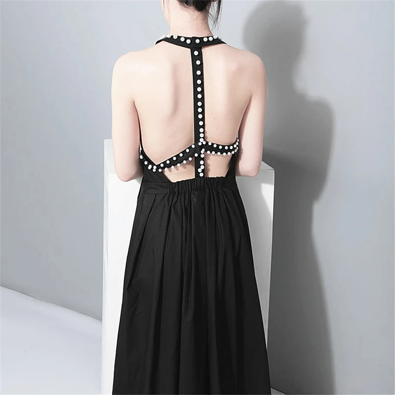 Summer Sexy Halter Dress Women Hollow Out Back Pearl Sleeveless Dresses Elegant Casual Long Dress
Summer Sexy Halter Dress Women Hollow Out Back Pearl Sleeveless Dresses Elegant Casual Long Dress