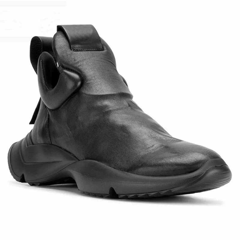 

2019 Genuine Leather Casual Trainer Boots Sneaker Men high Heel 4cm Slip On England Martins Boot Fashion Outdoor Boots