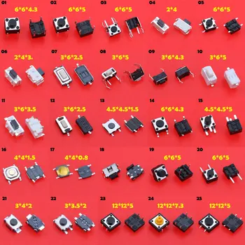 Cltgxdd 25models Micro Push Button Tactile Tact Switch Reset Mini Leaf Switch 2pin 4pin SMD DIP 2*4 / 3*6 / 4*4 / 6*6