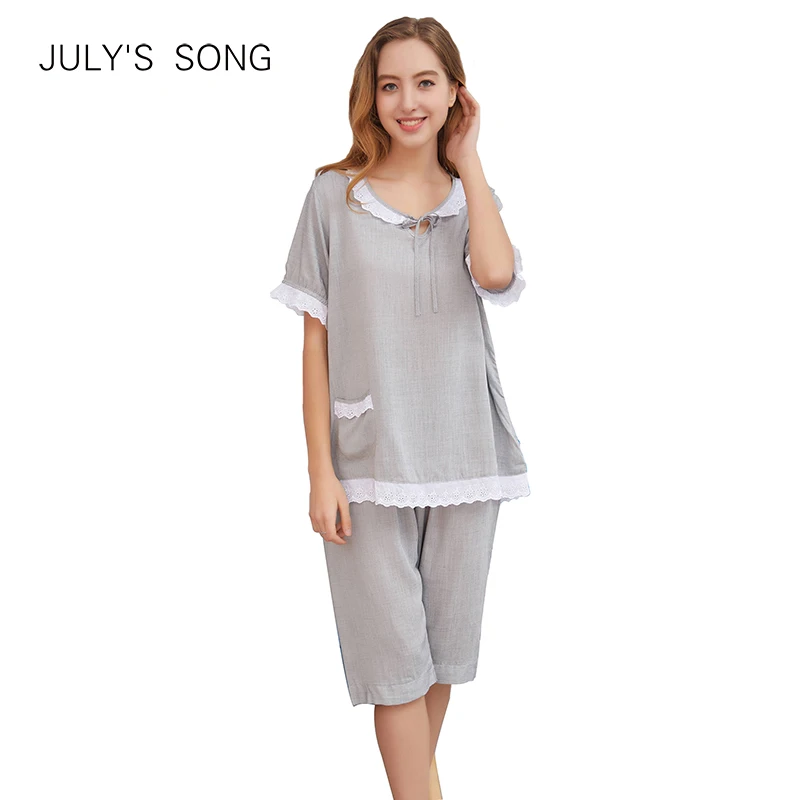 JULY'S SONG Thin Women's Cotton Pajamas Short Sleeve Sleepwear Women Round neck bow Pajamas Suit Summer Casual Homewear
JULY'S SONG Thin Women's Cotton Pajamas Short Sleeve Sleepwear Women Round neck bow Pajamas Suit Summer Casual Homewear