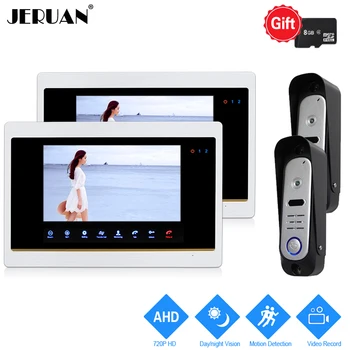 

JERUAN 720P AHD HD Motion Detection 7`` LCD Video Door Phone Unlock Intercom System 2 Record Monitor +2 HD 110 degree Camera 2V2