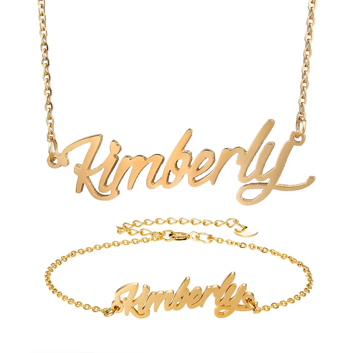 Stainless Steel Name Necklace & Bracelet Set " Kimberly " Script Letter Gold Choker Chain Necklace Pendant Nameplate Gift
Stainless Steel Name Necklace & Bracelet Set " Kimberly " Script Letter Gold Choker Chain Necklace Pendant Nameplate Gift