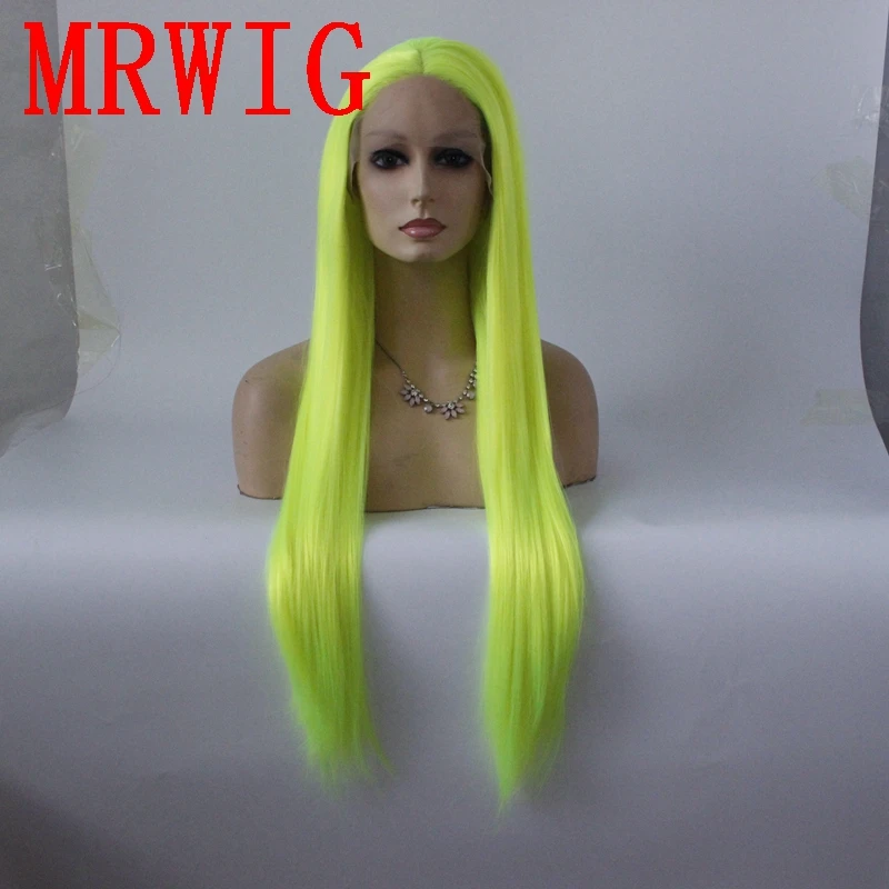 MRWIG Серебряный Зеленый Длинные прямые синтетические glueless передний парик шнурка