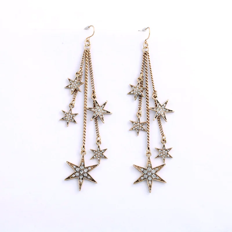 Vintage Simple Style Star Long Tassel Drop Earrings Gold Color Zircon Temperament Dangle Earrings For Women
Vintage Simple Style Star Long Tassel Drop Earrings Gold Color Zircon Temperament Dangle Earrings For Women