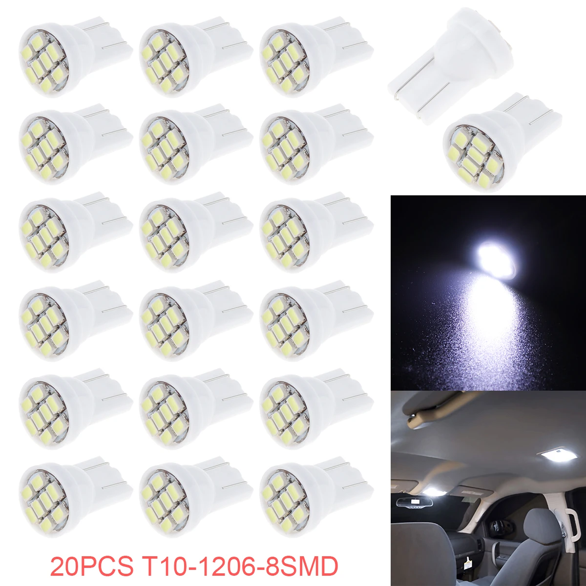 20PCS Car T10 LED 8SMD Side Wedge White Light Bulb W5W 194 168 2825 501 192 158 light
20PCS Car T10 LED 8SMD Side Wedge White Light Bulb W5W 194 168 2825 501 192 158 light