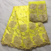 (5 yardas + 2 yardas) 2018 nueva llegada de oro amarillo africano Bazin Riche Getzner tela con bordado de encaje con cuentas para vestido de noche(China)