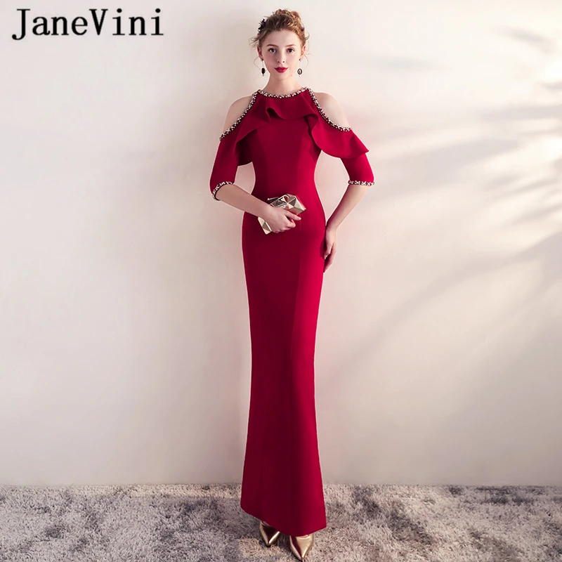 JaneVini Elegant Mermaid Burgundy Long Bridesmaid Dresses 2018 Half Sleeve Beads Satin Side Split Formal Prom Gowns Ankle Length
JaneVini Elegant Mermaid Burgundy Long Bridesmaid Dresses 2018 Half Sleeve Beads Satin Side Split Formal Prom Gowns Ankle Length