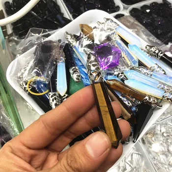 Natural Crystal Pendants Tiger eye stone Hexagonal Column Necklaces 
Natural Crystal Pendants Tiger eye stone Hexagonal Column Necklaces