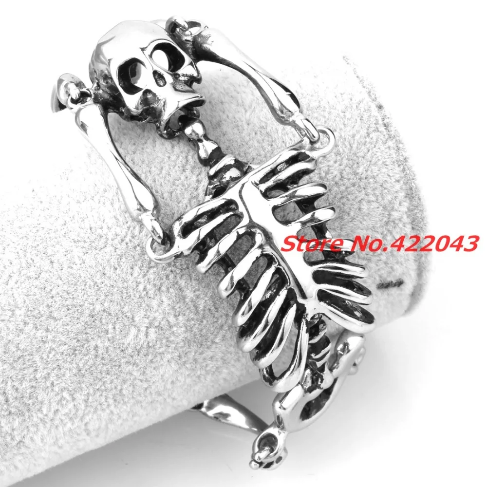 

8.26inch Rock Design Party Jewelry Silver Color Tone 316L Stainless Steel Cuff Men's Cool Bangle Bracelet Skull Skeleton Style