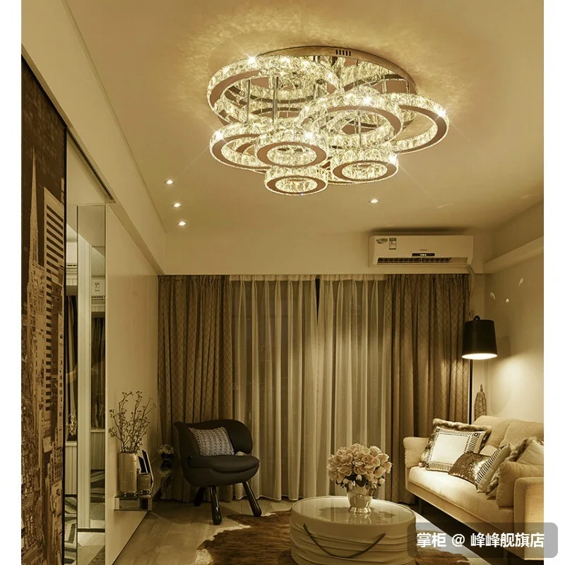 Modern LED crystal chandelier light Round Circle Flush Mounted Chandeliers Lighting lamp living Room Lustres de Cristal Bedroom (2)