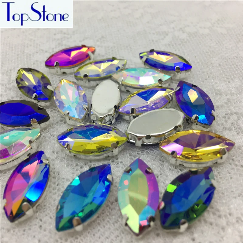 

ALL AB Color Navette Glass Crystal Stone with Claw Setting Horse Eye Sew On Rhinestones 5x10,7x15,9x18,13x27,17x32mm