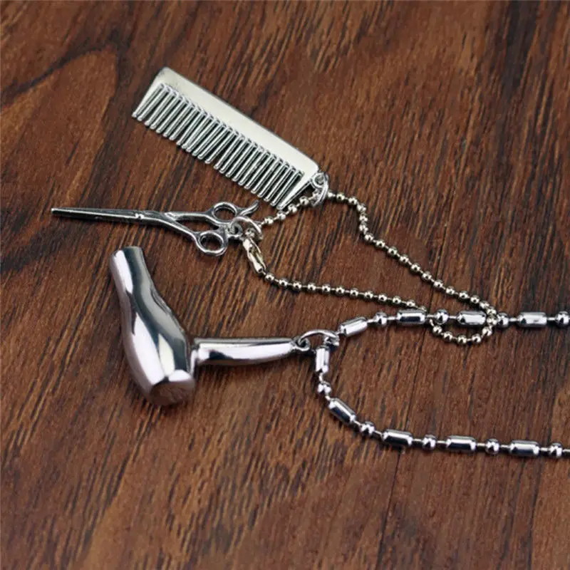 

Cosmetologist Hair Dresser Silver Necklace Hair Dryer/Scissor/Comb Dangle Pendant Necklace Scissors Jewelry Hairdresser Gift