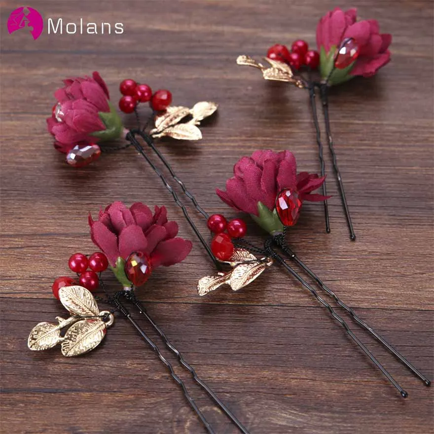 MOLANS Red Pearls Stimulation Flower Hairpins for Bridal Wedding Accessories Golden Leaf Black Alloy U Shape Hair Clips Hairpins
MOLANS Red Pearls Stimulation Flower Hairpins for Bridal Wedding Accessories Golden Leaf Black Alloy U Shape Hair Clips Hairpins