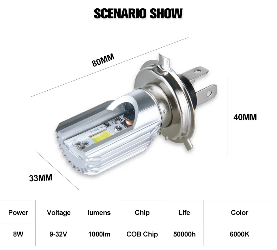 Foxcncar H4 P43t HS1 LED Motorcycle Headlight Bulbs 1000Lm HL 12V COB 18650 Chip Scooter Accessories Moto DRL Lights For Suzuki (6)