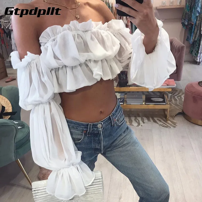 Gtpdpllt Off Shoulder Ruffles Sexy Chiffon Blouse Women 2019 Slash Neck Long Sleeve Crop Top Summer Beach Party Shirts Blusas
Gtpdpllt Off Shoulder Ruffles Sexy Chiffon Blouse Women 2019 Slash Neck Long Sleeve Crop Top Summer Beach Party Shirts Blusas