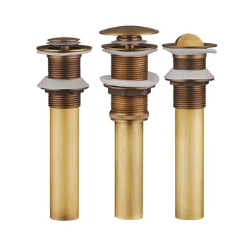 Antique Bathroom Basin Push Down Pop-Up Drain With Overflow Design Brass