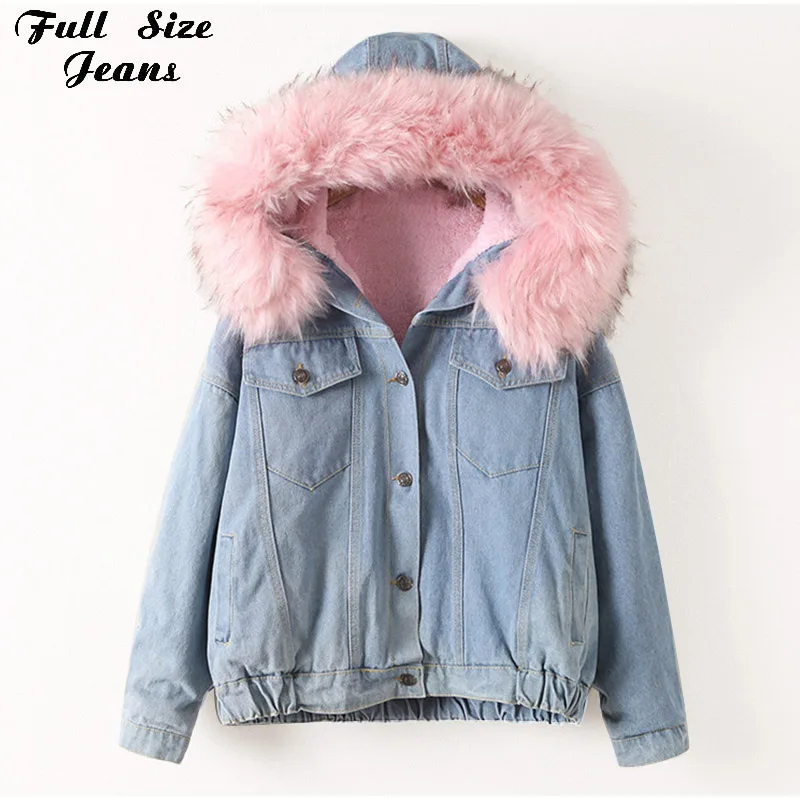 Women Plus Size Faux Leather Jean Jacket 3XL Winter Warm Thick Jackets Faux Fur Collar Fleece Hooded Denim Coat Padded Outwear
Women Plus Size Faux Leather Jean Jacket 3XL Winter Warm Thick Jackets Faux Fur Collar Fleece Hooded Denim Coat Padded Outwear