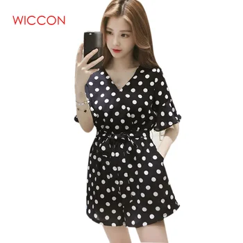 Women Short Sleeve V-neck Drawstring Overalls Female Summer Polka Dot Playsuit Summer Sexy Rompers Lace Up Casual Jumpsuit
Women Short Sleeve V-neck Drawstring Overalls Female Summer Polka Dot Playsuit Summer Sexy Rompers Lace Up Casual Jumpsuit
