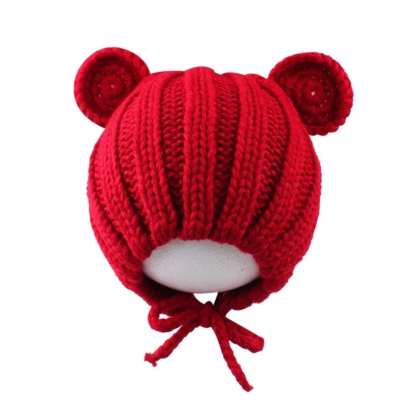 Korean Cute Baby Beanie Hat Knitted Fashion Girls Hat With Ears Lovely Lace Up Boys Hat Warm Autumn Toddler Hat Baby Accessories (14)