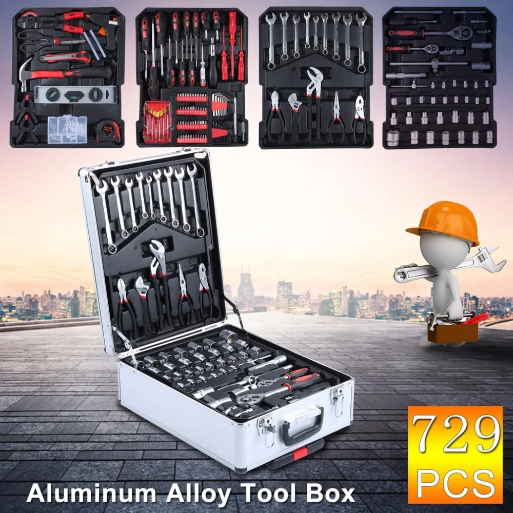 729pcs Tool Trolley Suitcase Set Aluminum Alloy Carry Box Professional Precision Tools Garage Mobile Workshop Car Repair Toolbox
729pcs Tool Trolley Suitcase Set Aluminum Alloy Carry Box Professional Precision Tools Garage Mobile Workshop Car Repair Toolbox