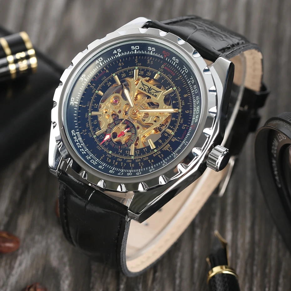 Luxury Men Gold Hollow Skeleton Mechanical Watch Male Automatic Genuine Leather Military Watch Men's Wristwatch JARAGAR Brand
Luxury Men Gold Hollow Skeleton Mechanical Watch Male Automatic Genuine Leather Military Watch Men's Wristwatch JARAGAR Brand