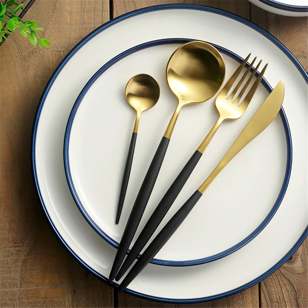 24pcs-Western-Luxury-Black-Gold-Cutlery-Set-18-10-Stainless-Steel-Frost-Dinner-Knives-Forks-Restaurant