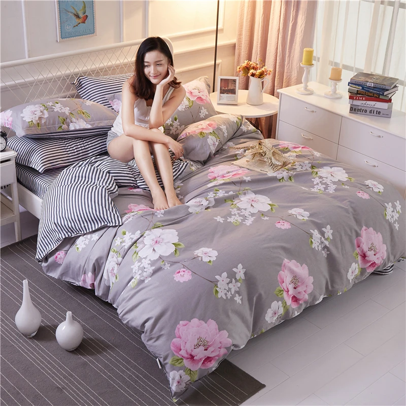 New Home textile flower Bedding Set soft Duvet cover gray quilt cover bed linen stripe bed sheet Elegant kid/adult bedclothes
New Home textile flower Bedding Set soft Duvet cover gray quilt cover bed linen stripe bed sheet Elegant kid/adult bedclothes