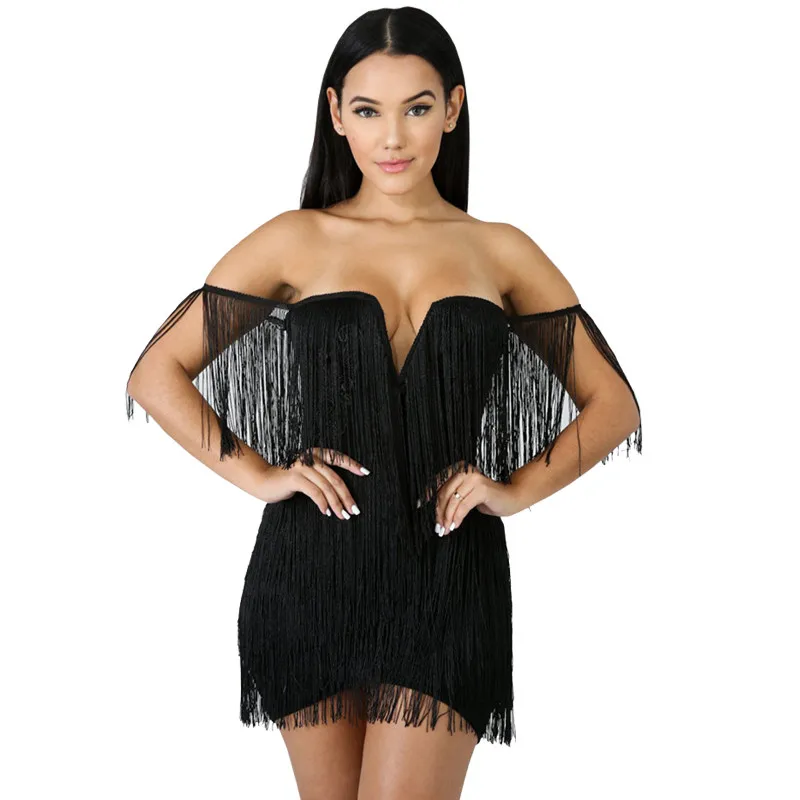 Autumn Winter Black Tassel Dress Women Elegant Off Shoulder Fringe Flapper Dress Sexy Night Club Bodycon Party Dresses Vestidos
Autumn Winter Black Tassel Dress Women Elegant Off Shoulder Fringe Flapper Dress Sexy Night Club Bodycon Party Dresses Vestidos