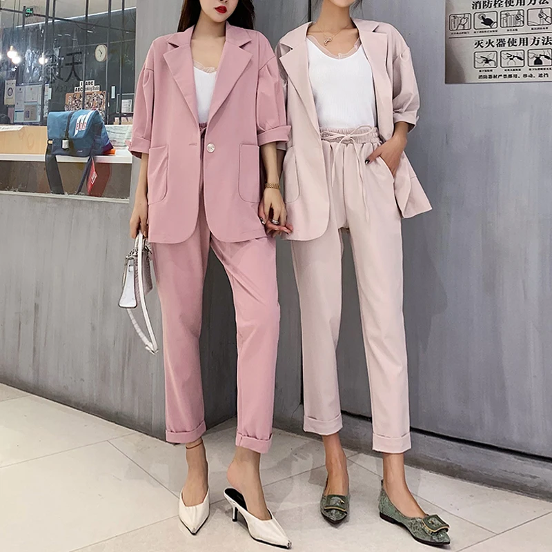 Suit two-piece pants t suit temperament loose suit jacket high waist casual pants suit female summer 2019 new 2 sets
Suit two-piece pants t suit temperament loose suit jacket high waist casual pants suit female summer 2019 new 2 sets