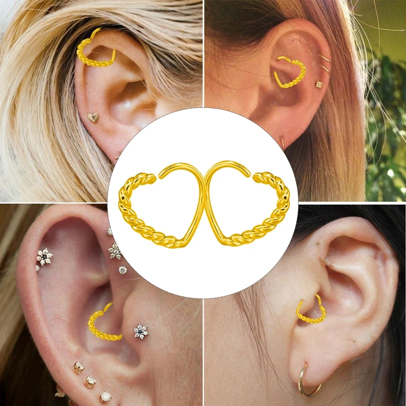 BODY PUNK 16G Multi-functional Heart Shape Twisted Cartilage Earring Hoop Fake Nose Ring Eyebrow Piercing Earring Tragus Jewelry  (2)