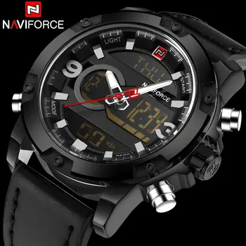 Men Sport Watches NAVIFORCE Brand Dual Display Watch LED Digital Analog Watch Leather Quartz-Watch 30M Waterproof Wristwatches
Men Sport Watches NAVIFORCE Brand Dual Display Watch LED Digital Analog Watch Leather Quartz-Watch 30M Waterproof Wristwatches