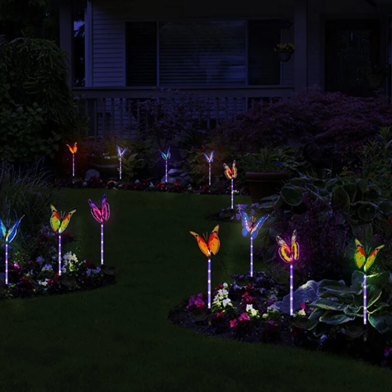 Солнечная Светодиодная лампа для сада с бабочками цветная Водонепроницаемая