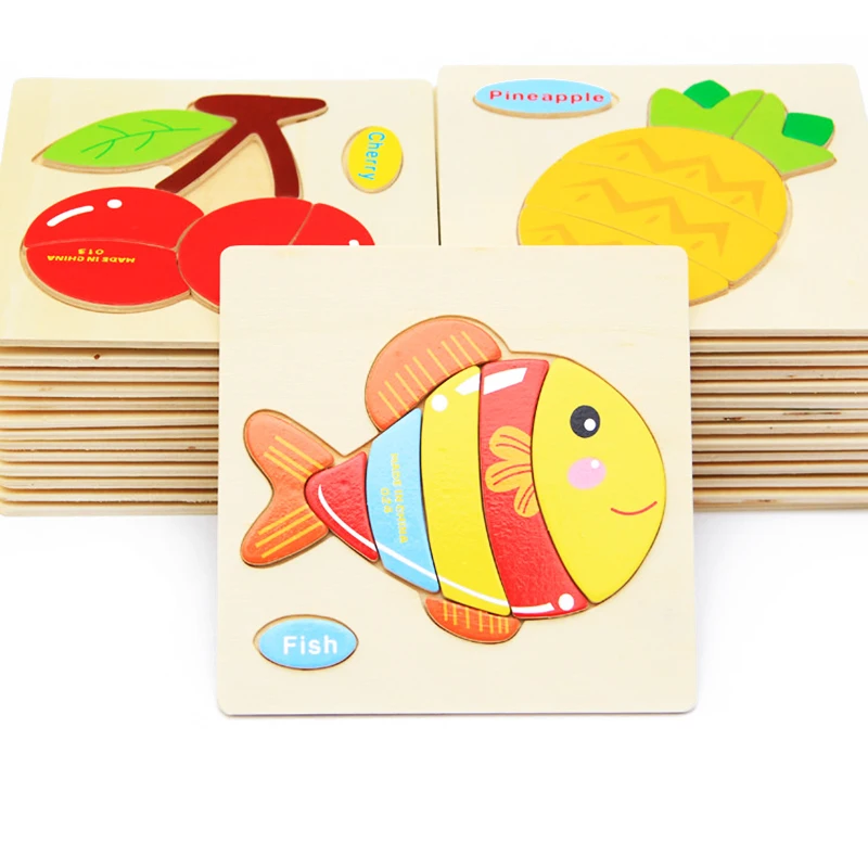 Small Size 3D Puzzle Jigsaw Animal//Traffic Puzzles Wooden Cartoon Natural Wood