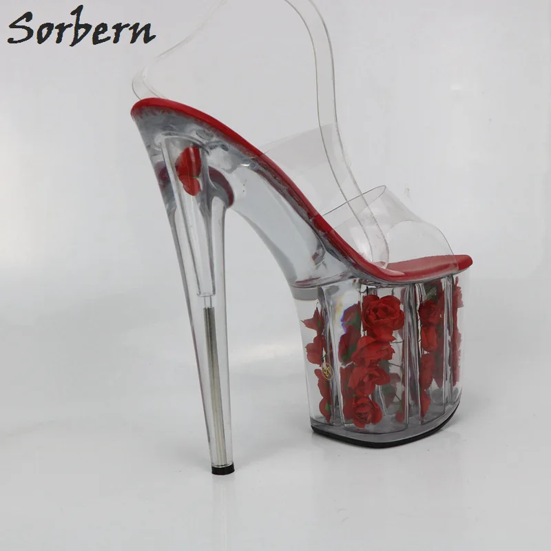 Sorbern Transparent Plastic Upper Ladies Slippers 20Cm Extrem High Heels Open Toe Summer Shoes Women Slides Ladies New 2018