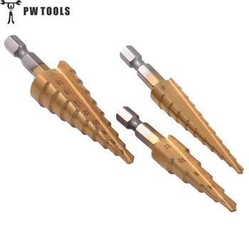 PW TOOLS 3 Pcs/Set Titanium Step Drill Bits HSS Power Tool High Speed Steel Hole Cutter Wood Metal Drilling 3-12mm 4-12mm 4-20mm 
PW TOOLS 3 Pcs/Set Titanium Step Drill Bits HSS Power Tool High Speed Steel Hole Cutter Wood Metal Drilling 3-12mm 4-12mm 4-20mm