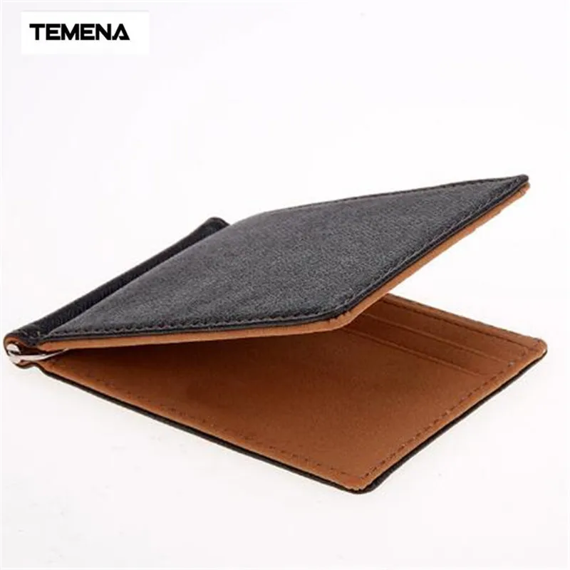 Image TEMENA Men Wallet Short Skin Wallets Purses Fashion Synthetic Leather Money Clips Sollid Thin Wallet For Men AWL019