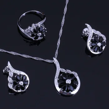 Flower Black Cubic Zirconia White CZ Silver Plated Jewelry Sets Earrings Pendant Chain Ring V0320
Flower Black Cubic Zirconia White CZ Silver Plated Jewelry Sets Earrings Pendant Chain Ring V0320
