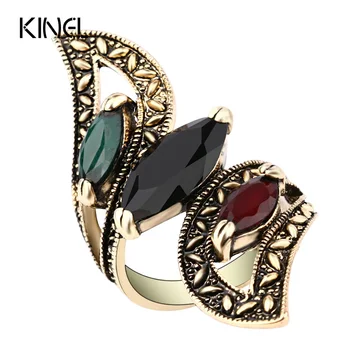 kinel 2016 Vintage Big Antique Gold Color Rings For Women