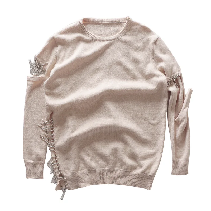 2019 autumn and winter rhinestone sweater irregular hole hollowed out sweater knit tassel slit loose ladies sweater
2019 autumn and winter rhinestone sweater irregular hole hollowed out sweater knit tassel slit loose ladies sweater
