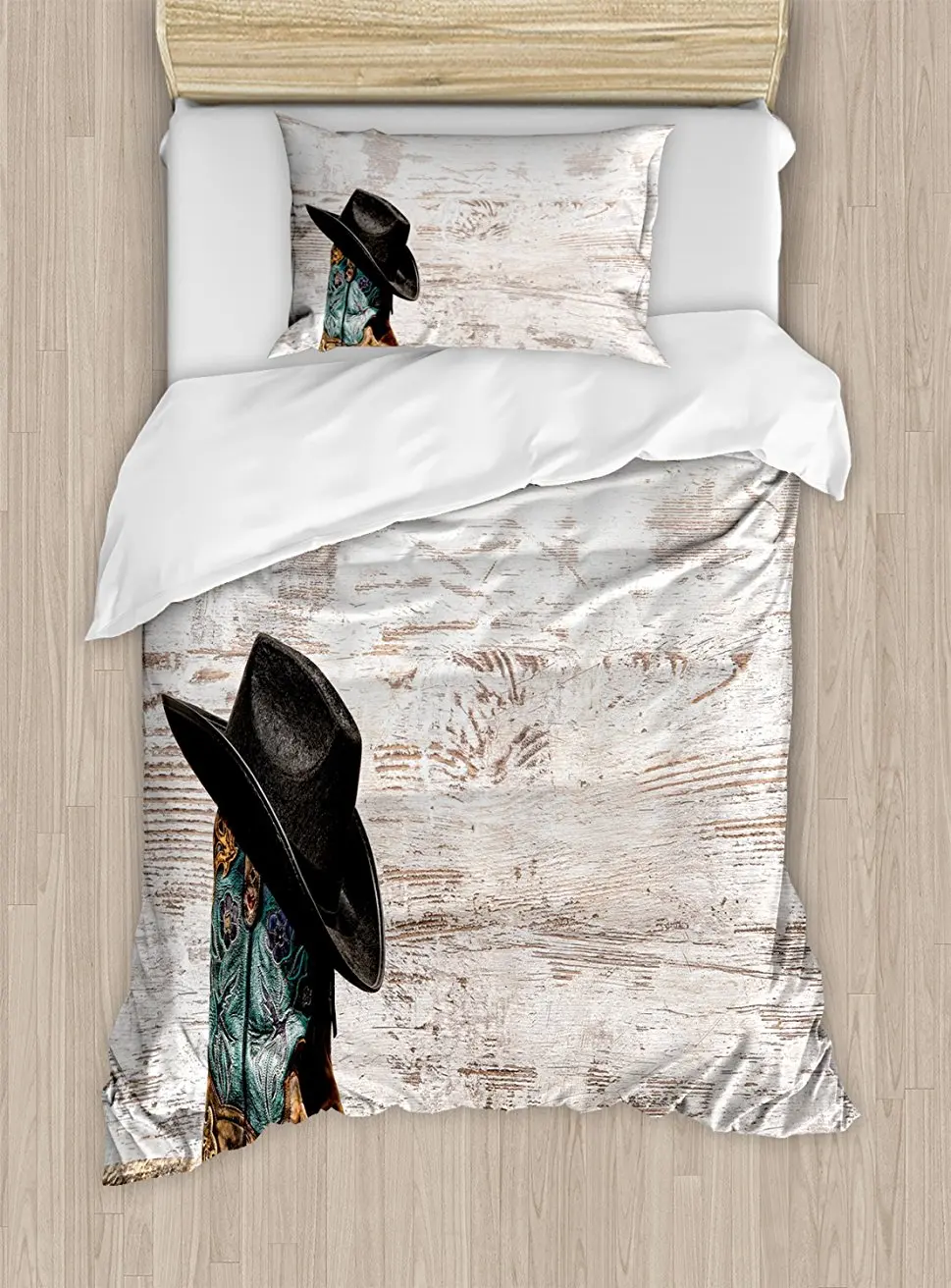 Фото Western Duvet Cover Set Traditional Rodeo Cowboy Hat and Cowgirl Boots Retro Grunge Background Decorative 4 Piece Bedding | Дом и сад