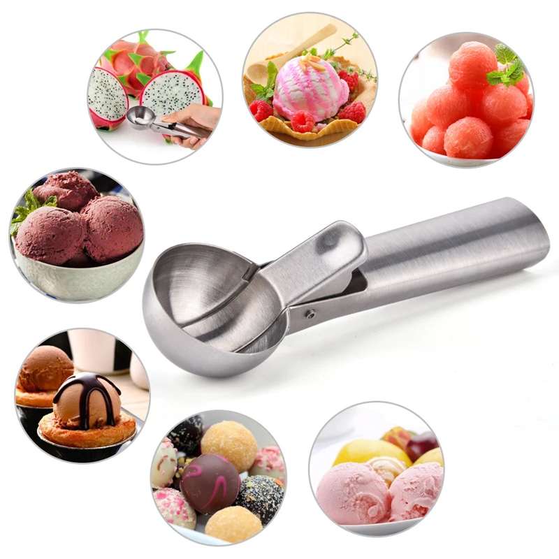 Stainless Steel Ice Cream Scoop Water Melon Scoops Easy Trigger Ice Yogurt Cookie Scoop Dough Meat Balls Spoon Kitchen Tools (10)