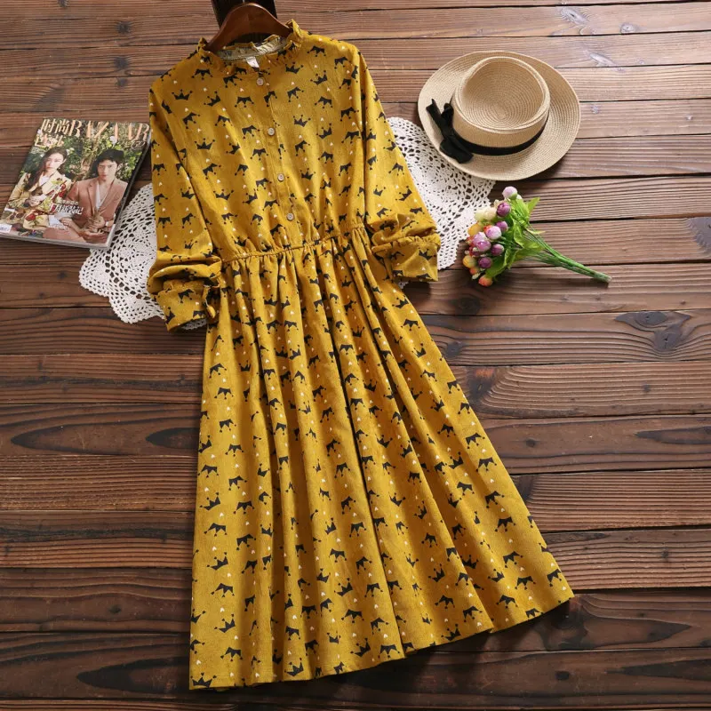 2019 Mori Girl Spring Women Korean Dress Ruffled Collar Yellow Cute Corduroy Dress Elegant Vintage Sweet Lady Midi Kawaii Dress
2019 Mori Girl Spring Women Korean Dress Ruffled Collar Yellow Cute Corduroy Dress Elegant Vintage Sweet Lady Midi Kawaii Dress
