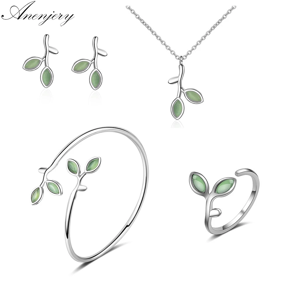 Anenjery 925 Sterling Silver Jewelry Sets Opal Leaf Bud Earrings+Ring+Necklace+Bangle For Women Summer Jewelry
Anenjery 925 Sterling Silver Jewelry Sets Opal Leaf Bud Earrings+Ring+Necklace+Bangle For Women Summer Jewelry