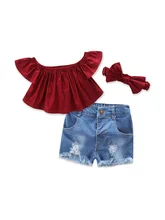 1-6Y Baby Girls Clothes Set Off Shoulder Red Tops+Fashion Denim Shorts+Headband 3Pcs Outfits Children Summer Outfits
1-6Y Baby Girls Clothes Set Off Shoulder Red Tops+Fashion Denim Shorts+Headband 3Pcs Outfits Children Summer Outfits