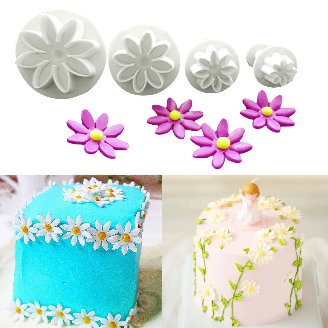 4Pcs/set Daisy /Rose Flower Cookie Sunflower Plunger Cutter Sugar Craft Fondant Christmas Cake Decorating Tools Cake Tool
4Pcs/set Daisy /Rose Flower Cookie Sunflower Plunger Cutter Sugar Craft Fondant Christmas Cake Decorating Tools Cake Tool