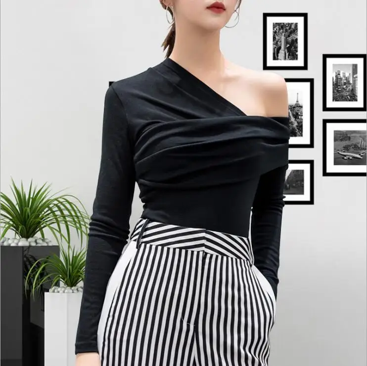 Autumn 2019 Fashion Sexy Off Shoulder Asymmetric Women's T-shirts Tops Female Slim Long Sleeve Fashion Black Tshirt
Autumn 2019 Fashion Sexy Off Shoulder Asymmetric Women's T-shirts Tops Female Slim Long Sleeve Fashion Black Tshirt