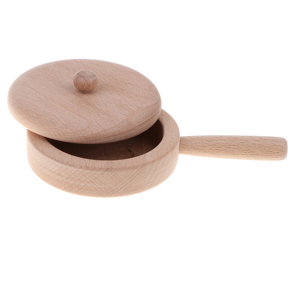 Fun Solid Beech Wooden Kitchen Toy - Cookware/ Kichenware/ Tableware Playset Chef Role Pretend Play Cooking Toys Gift - Pan S