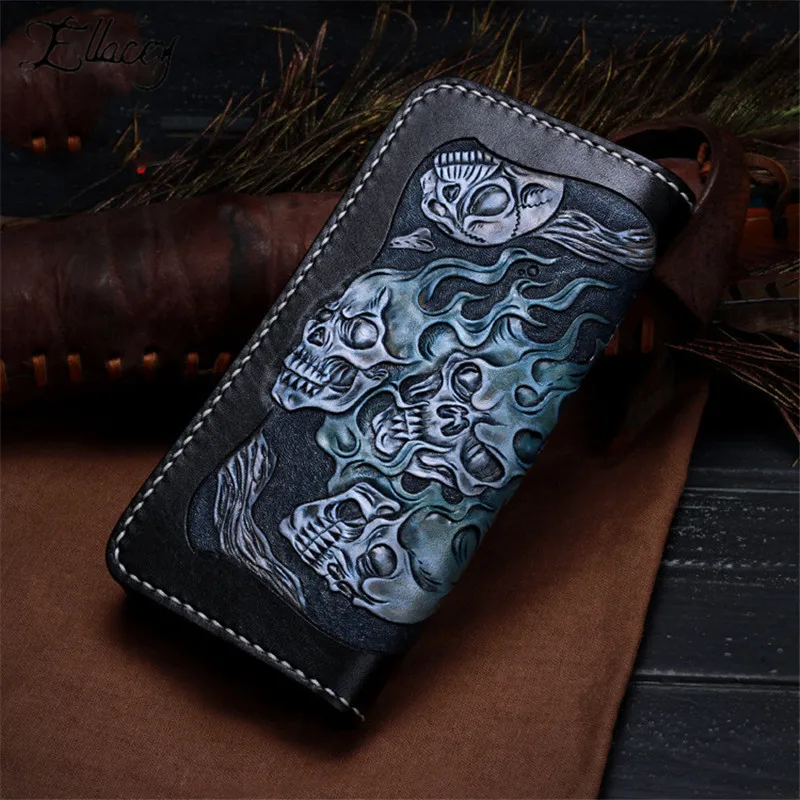 Original Handmade Wallet Skull Ghost Carved Genuine Leather Wallet Cow Leather Purse Rock Punk Personality Gothic Long Wallet
Original Handmade Wallet Skull Ghost Carved Genuine Leather Wallet Cow Leather Purse Rock Punk Personality Gothic Long Wallet
